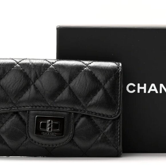 Aged Calfskin Quilted Reissue Flap Card Holder So Black - Picture 1 of 11